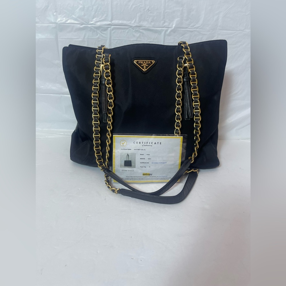 Prada Black Tote with Gold Chain